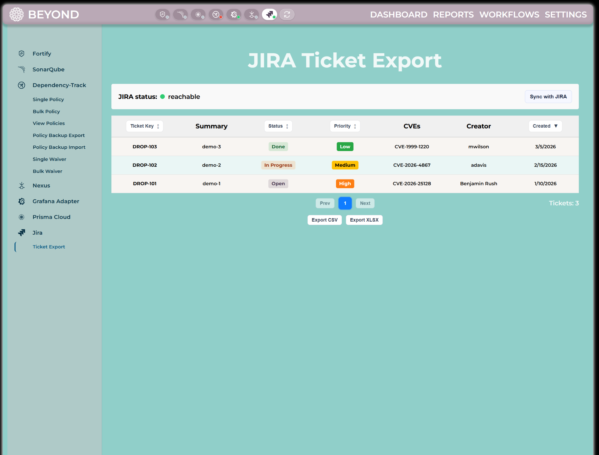 Ticket export and connectors